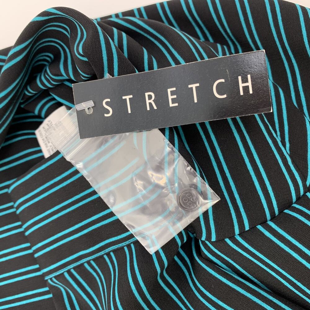 Joanna Button Front Stripe Shirt L Stretch Long Sleeve Black Blue Career Office - Picture 9 of 9